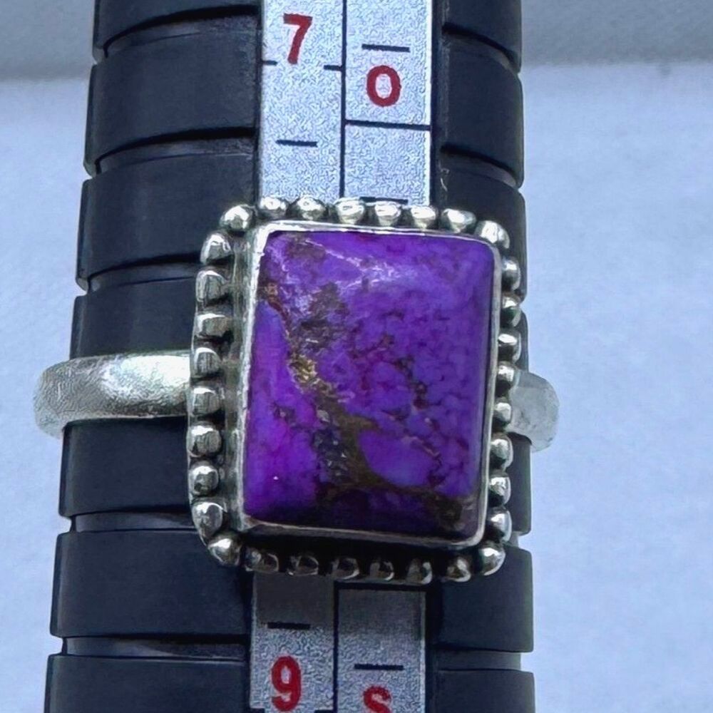 925 Sterling Silver Purple Turquoise Matrix Statement Ring Size 8 Southwestern